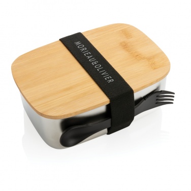 Logo trade advertising product photo of: Stainless steel lunchbox with bamboo lid and spork