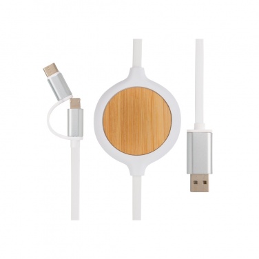 Logo trade advertising products picture of: 3-in-1 cable with 5W bamboo wireless charger