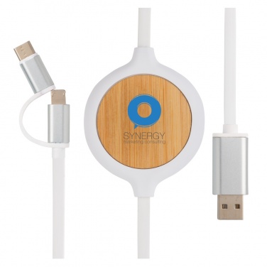 Logo trade promotional items picture of: 3-in-1 cable with 5W bamboo wireless charger