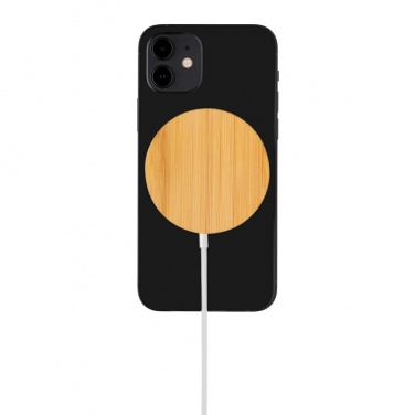 Logo trade promotional gifts image of: 10W bamboo magnetic wireless charger