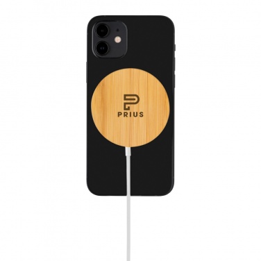 Logo trade promotional gifts picture of: 10W bamboo magnetic wireless charger