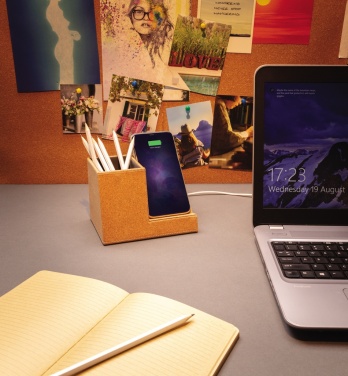 Logo trade promotional giveaways image of: Cork pen holder and 5W wireless charger