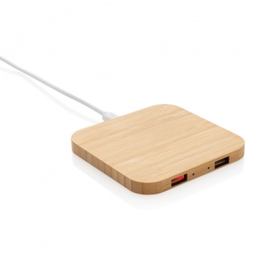 Logotrade corporate gift image of: Bamboo 10W wireless charger with USB