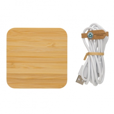 Logo trade corporate gifts picture of: Bamboo 10W wireless charger with USB