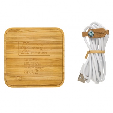 Logo trade corporate gifts picture of: Bamboo 10W wireless charger with USB