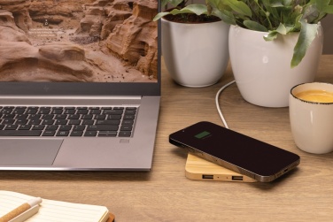 Logo trade promotional merchandise picture of: Bamboo 10W wireless charger with USB