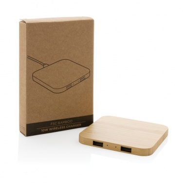 Logo trade promotional gift photo of: Bamboo 10W wireless charger with USB