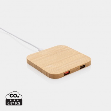 Logo trade promotional items picture of: Bamboo 10W wireless charger with USB