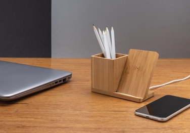 Logo trade promotional merchandise image of: Calgary bamboo 10W wireless charger