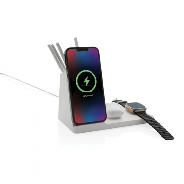 Logotrade promotional item picture of: Ontario recycled plastic & bamboo 3-in-1 wireless charger