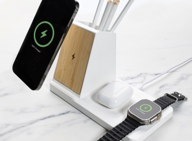 Logotrade advertising product image of: Ontario recycled plastic & bamboo 3-in-1 wireless charger