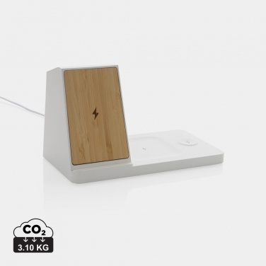 Logo trade advertising products image of: Ontario recycled plastic & bamboo 3-in-1 wireless charger