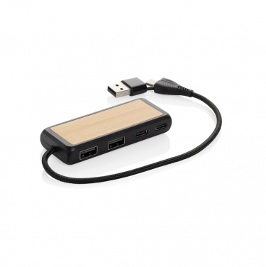 Logo trade promotional gifts image of: Link RCS recycled plastic and bamboo dual Input USB hub