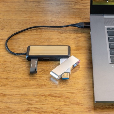 Logo trade promotional products image of: Link RCS recycled plastic and bamboo dual Input USB hub