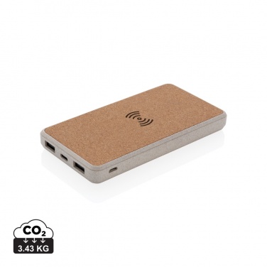 Logo trade corporate gift photo of: Cork and Wheat Straw 8.000 mAh 5W wireless powerbank