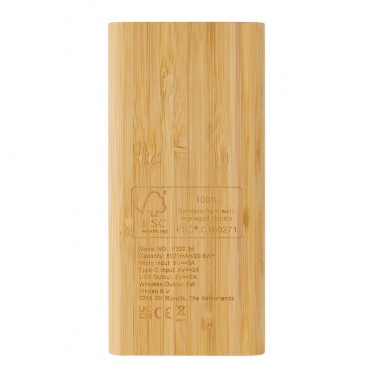 Logo trade promotional items picture of: Bamboo 8.000 mAh 5W wireless powerbank
