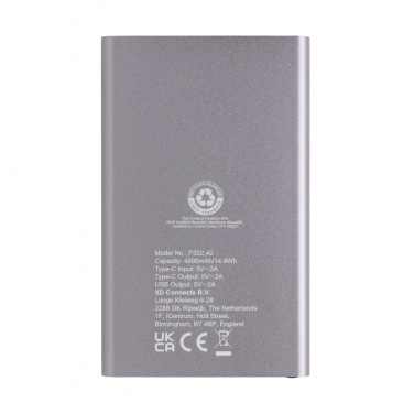 Logo trade corporate gift photo of: RCS recycled plastic/aluminum 4000 mah powerbank with type C