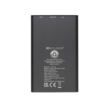 Logo trade promotional merchandise picture of: Terra RCS recycled aluminium 5000 mAh powerbank 5W wireless