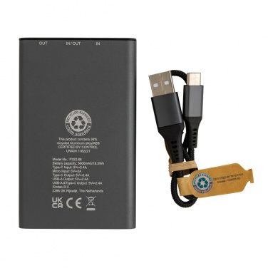 Logo trade promotional merchandise picture of: Terra RCS recycled aluminium powerbank 5.000 mAh