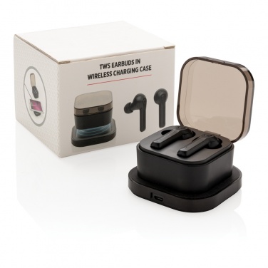 Logo trade business gifts image of: TWS earbuds in wireless charging case