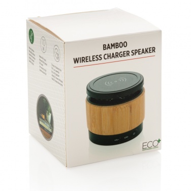 Logotrade promotional products photo of: Bamboo wireless charger speaker