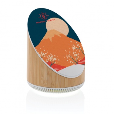 Logo trade business gifts image of: Ovate bamboo 5W speaker with 15W wireless charger