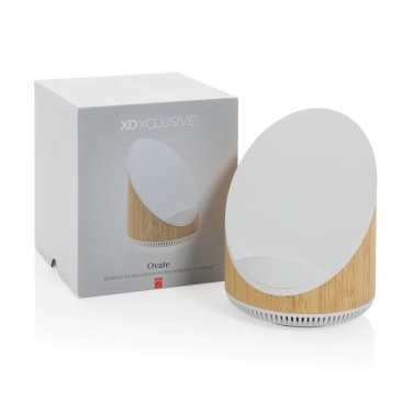 Logo trade business gift photo of: Ovate bamboo 5W speaker with 15W wireless charger