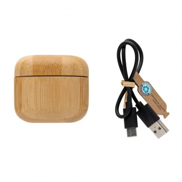 Logo trade promotional giveaways picture of: Bamboo TWS earbuds with RCS recycled plastic