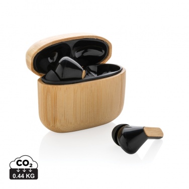 Logo trade promotional giveaways picture of: Bamboo TWS earbuds with RCS recycled plastic
