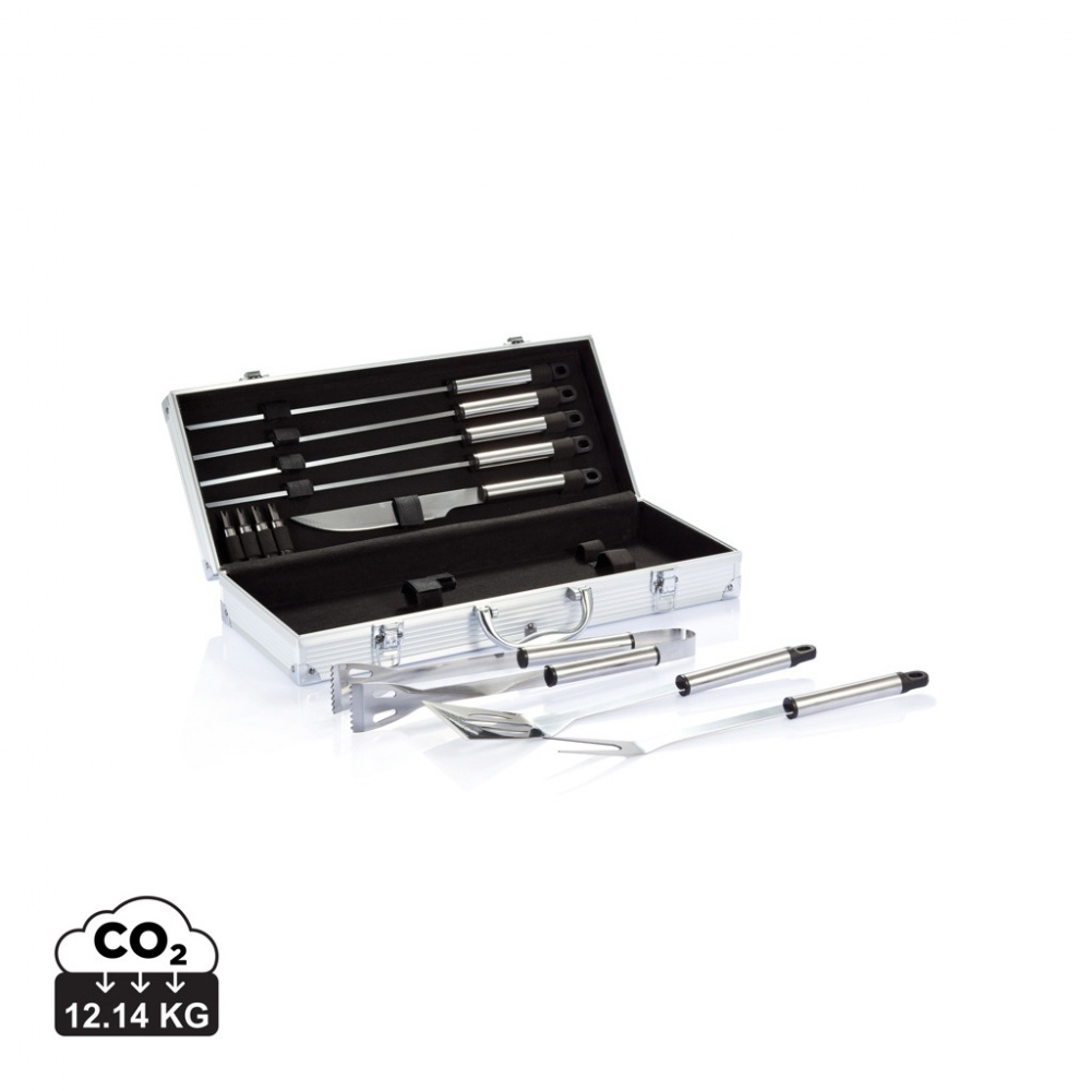 Logo trade business gifts image of: 12 pcs barbecue set in aluminium box