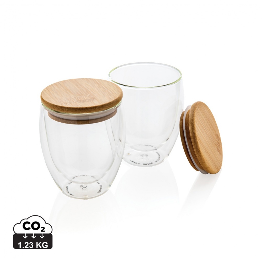 Logotrade advertising product picture of: Double wall borosilicate glass with bamboo lid 250ml 2pc set