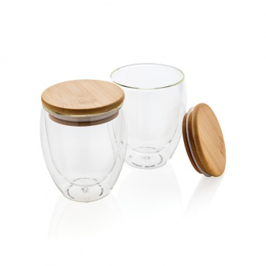 Logo trade promotional products picture of: Double wall borosilicate glass with bamboo lid 250ml 2pc set