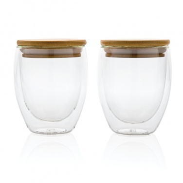 Logotrade promotional product image of: Double wall borosilicate glass with bamboo lid 250ml 2pc set