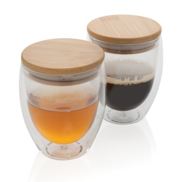 Logotrade promotional giveaway image of: Double wall borosilicate glass with bamboo lid 250ml 2pc set