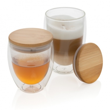 Logotrade corporate gifts photo of: Double wall borosilicate glass with bamboo lid 250ml 2pc set