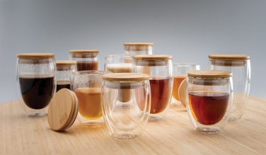 Logo trade business gift photo of: Double wall borosilicate glass with bamboo lid 250ml 2pc set