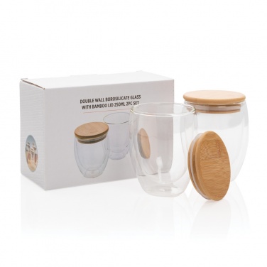 Logotrade corporate gifts photo of: Double wall borosilicate glass with bamboo lid 250ml 2pc set