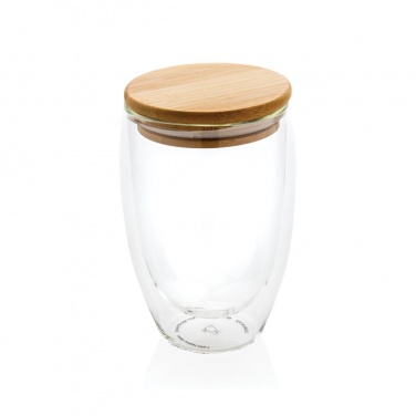Logo trade business gifts image of: Double wall borosilicate glass with bamboo lid 350ml