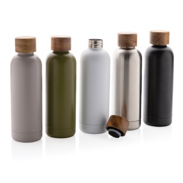 Logo trade business gifts image of: Wood RCS certified recycled stainless steel vacuum bottle