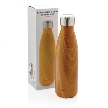 Logo trade promotional item photo of: Vacuum insulated stainless steel bottle with wood print