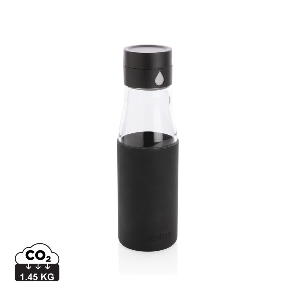 Logo trade promotional products image of: Ukiyo glass hydration tracking bottle with sleeve