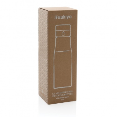 Logotrade promotional product image of: Ukiyo glass hydration tracking bottle with sleeve