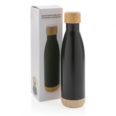 Logo trade promotional gifts image of: Vacuum stainless steel bottle with bamboo lid and bottom