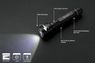 Logotrade advertising product image of: Gear X RCS recycled aluminum USB-rechargeable torch large