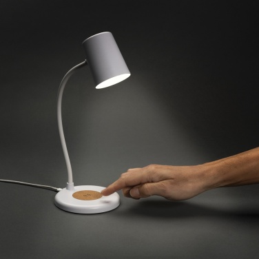 Logo trade promotional items image of: Zenara RCS recycled plastic and cork 15W wireless desk lamp