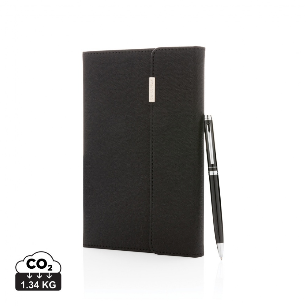 Logo trade corporate gifts image of: Swiss Peak deluxe A5 notebook and pen set