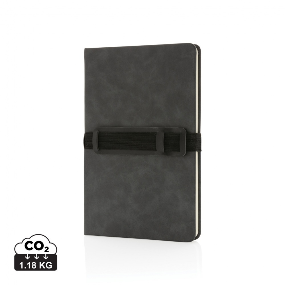 Logotrade promotional item image of: Deluxe hardcover PU notebook A5 with phone and pen holder