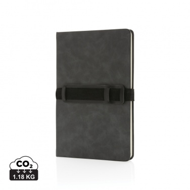 Logo trade business gifts image of: Deluxe hardcover PU notebook A5 with phone and pen holder