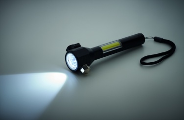 Logo trade promotional gift photo of: 3-in-1 aluminum flashlight with an emergency hammer and seatbelt cutter, customizable with printing
