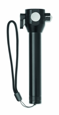 Logo trade business gifts image of: 3-in-1 aluminum flashlight with an emergency hammer and seatbelt cutter, customizable with printing